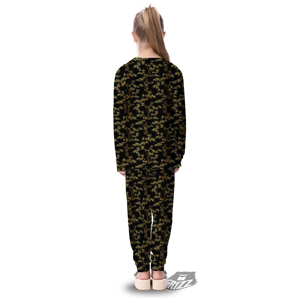 Japanese Bamboo Black And Gold Print Pattern Kid's Pajamas-grizzshop