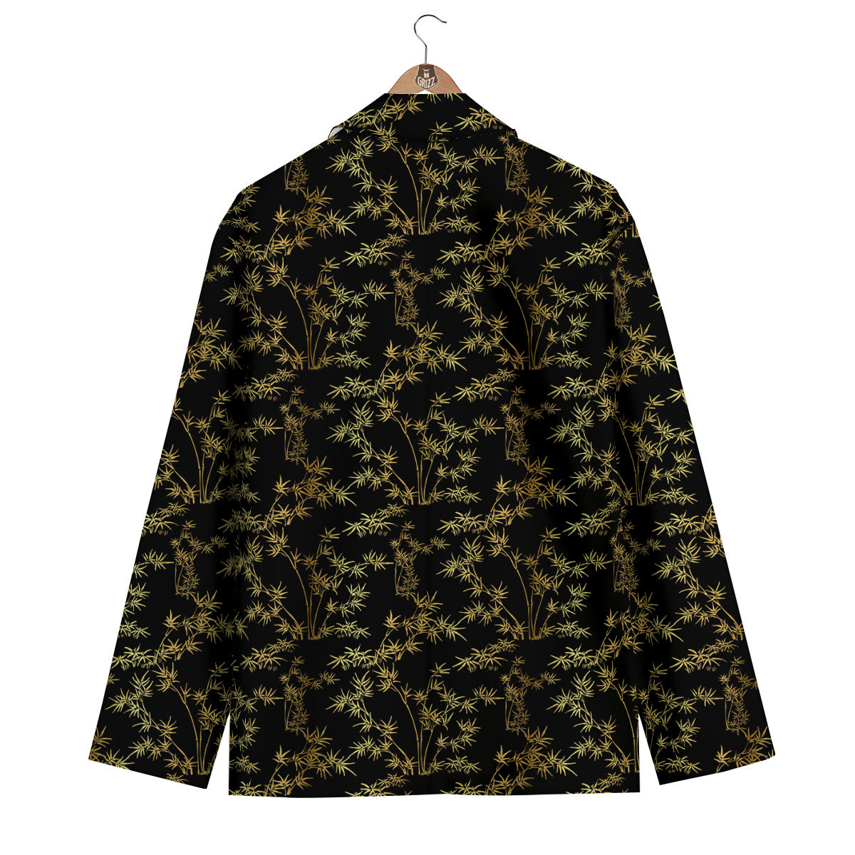 Japanese Bamboo Black And Gold Print Pattern Men's Blazer-grizzshop