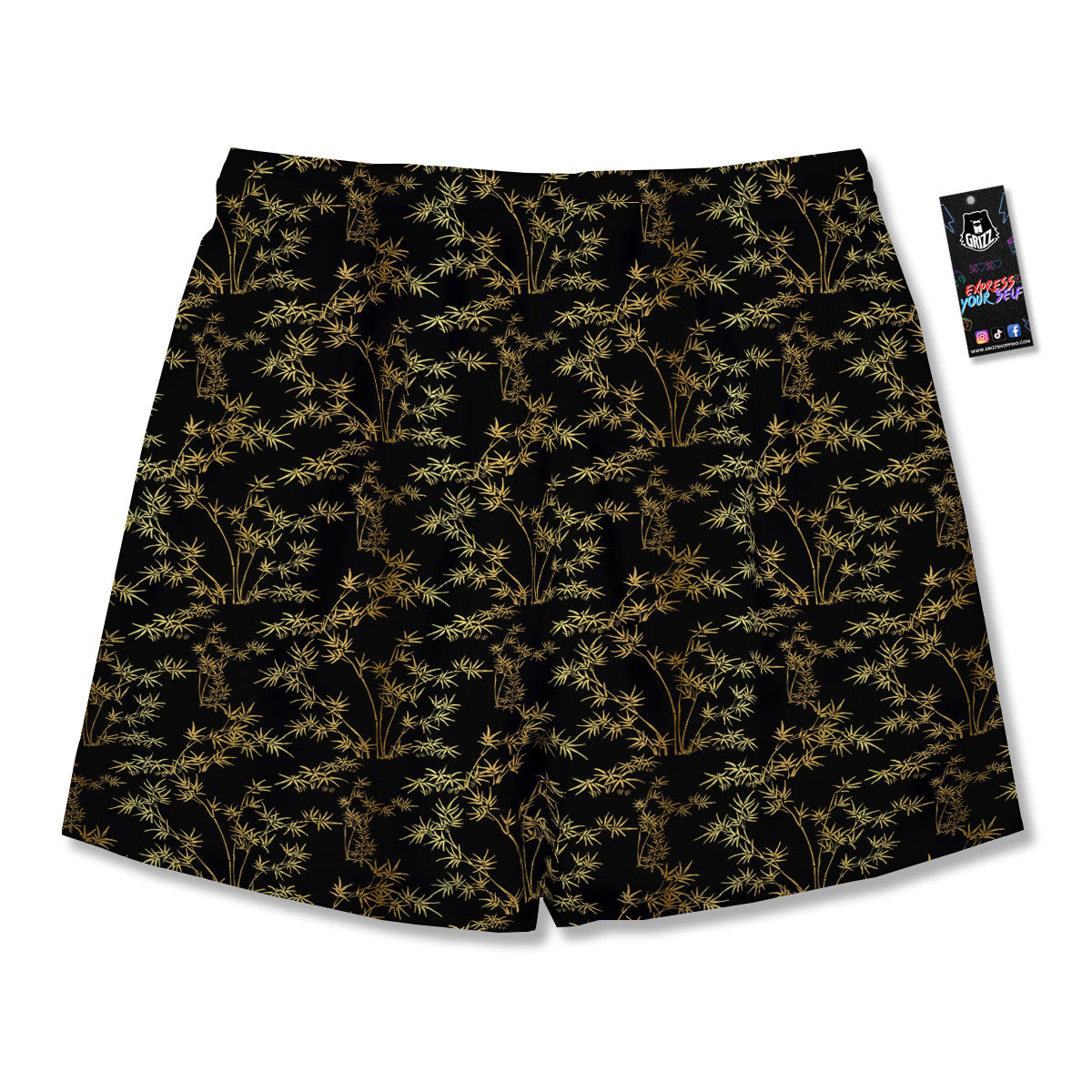 Japanese Bamboo Black And Gold Print Pattern Men's Running Shorts-grizzshop