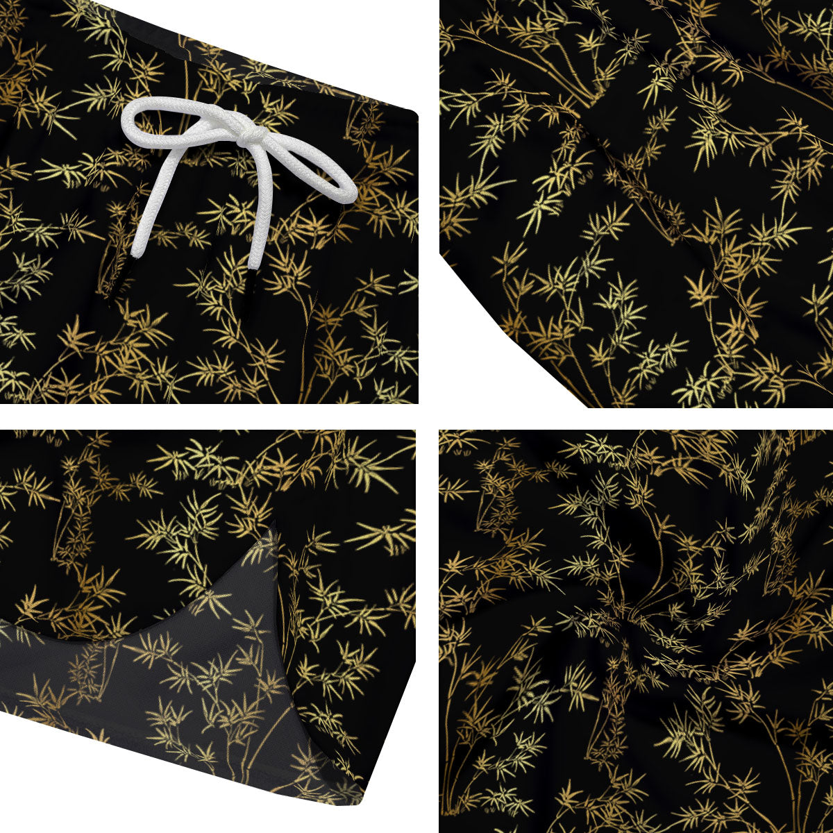 Japanese Bamboo Black And Gold Print Pattern Men's Running Shorts-grizzshop