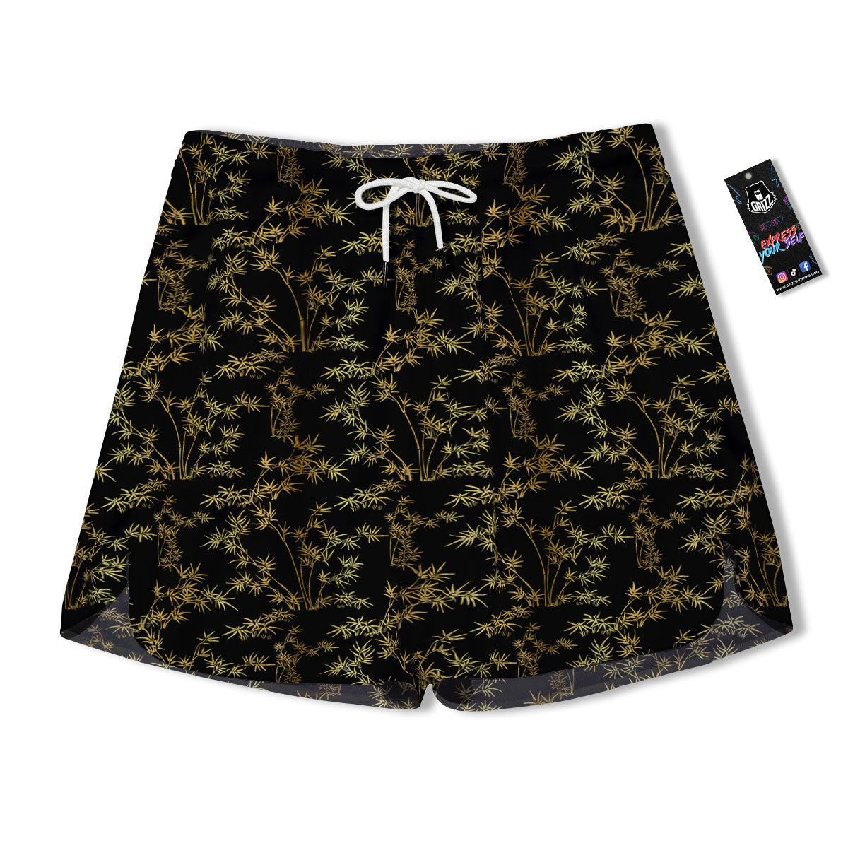 Japanese Bamboo Black And Gold Print Pattern Men's Running Shorts-grizzshop