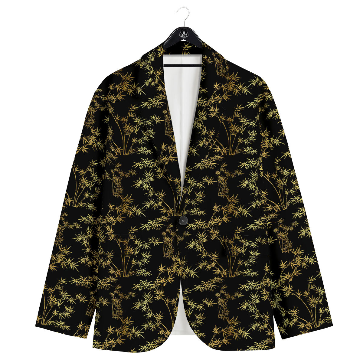 Japanese Bamboo Black And Gold Print Pattern Men's Sport Coat-grizzshop