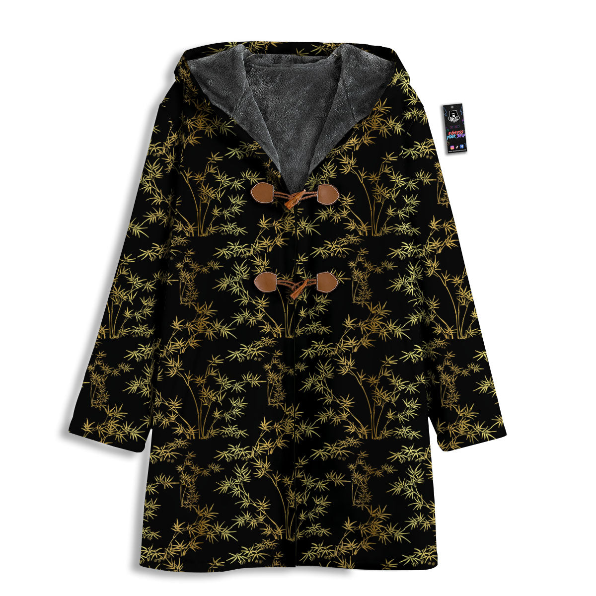 Japanese Bamboo Black And Gold Print Pattern Men's Windbreaker Jacket-grizzshop