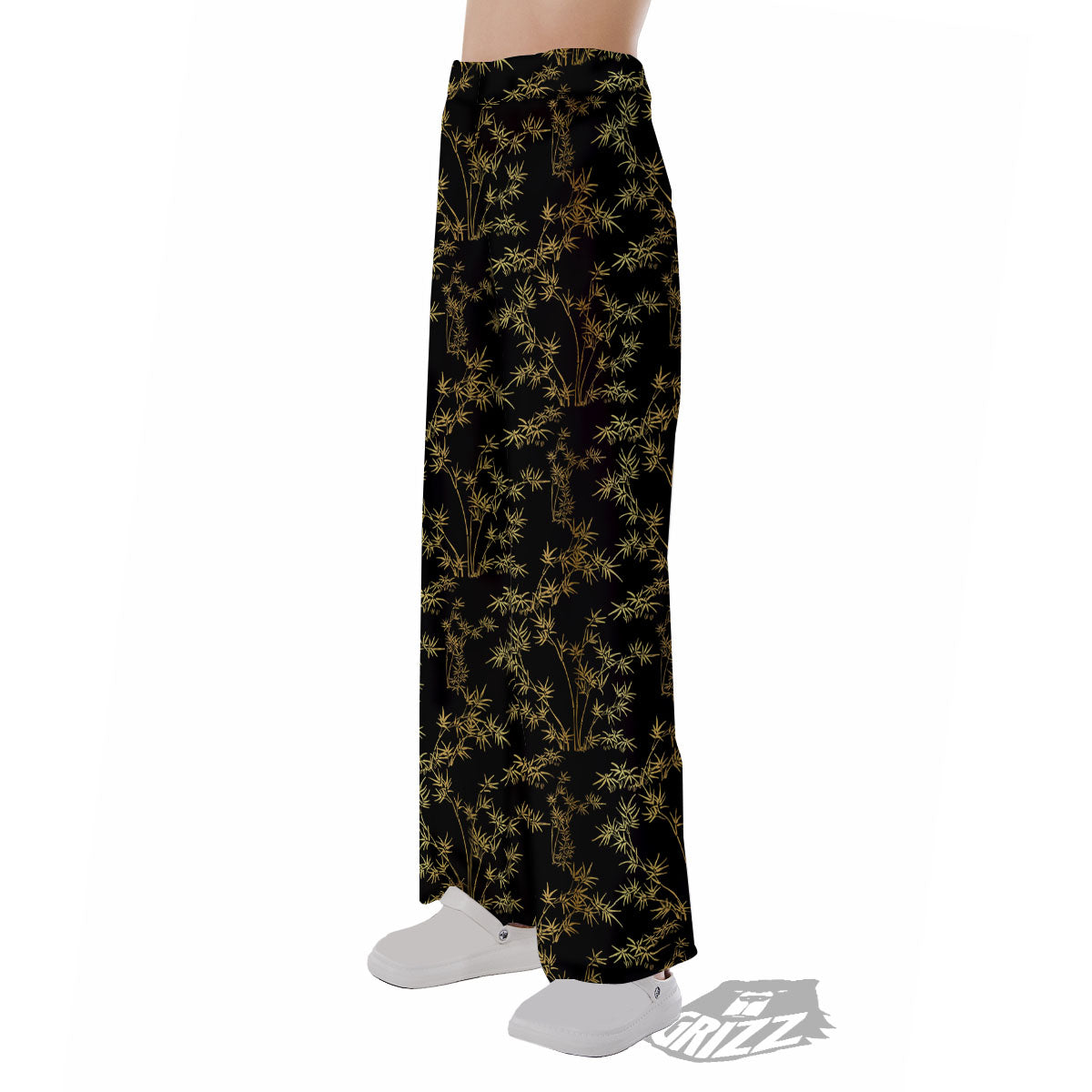Japanese Bamboo Black And Gold Print Pattern Pajama Pants-grizzshop