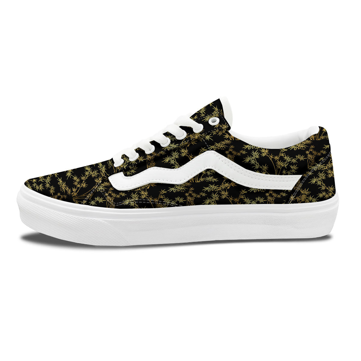 Japanese Bamboo Black And Gold Print Pattern Skate Shoes-grizzshop