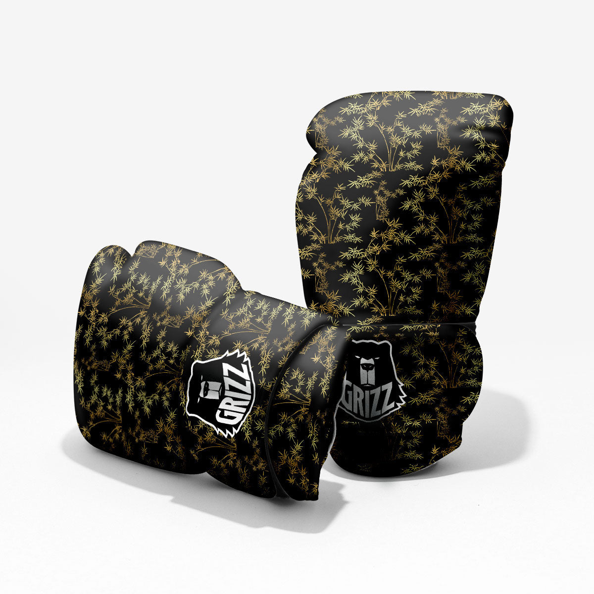 Japanese Bamboo Black And Gold Print Pattern Pro Boxing Glove