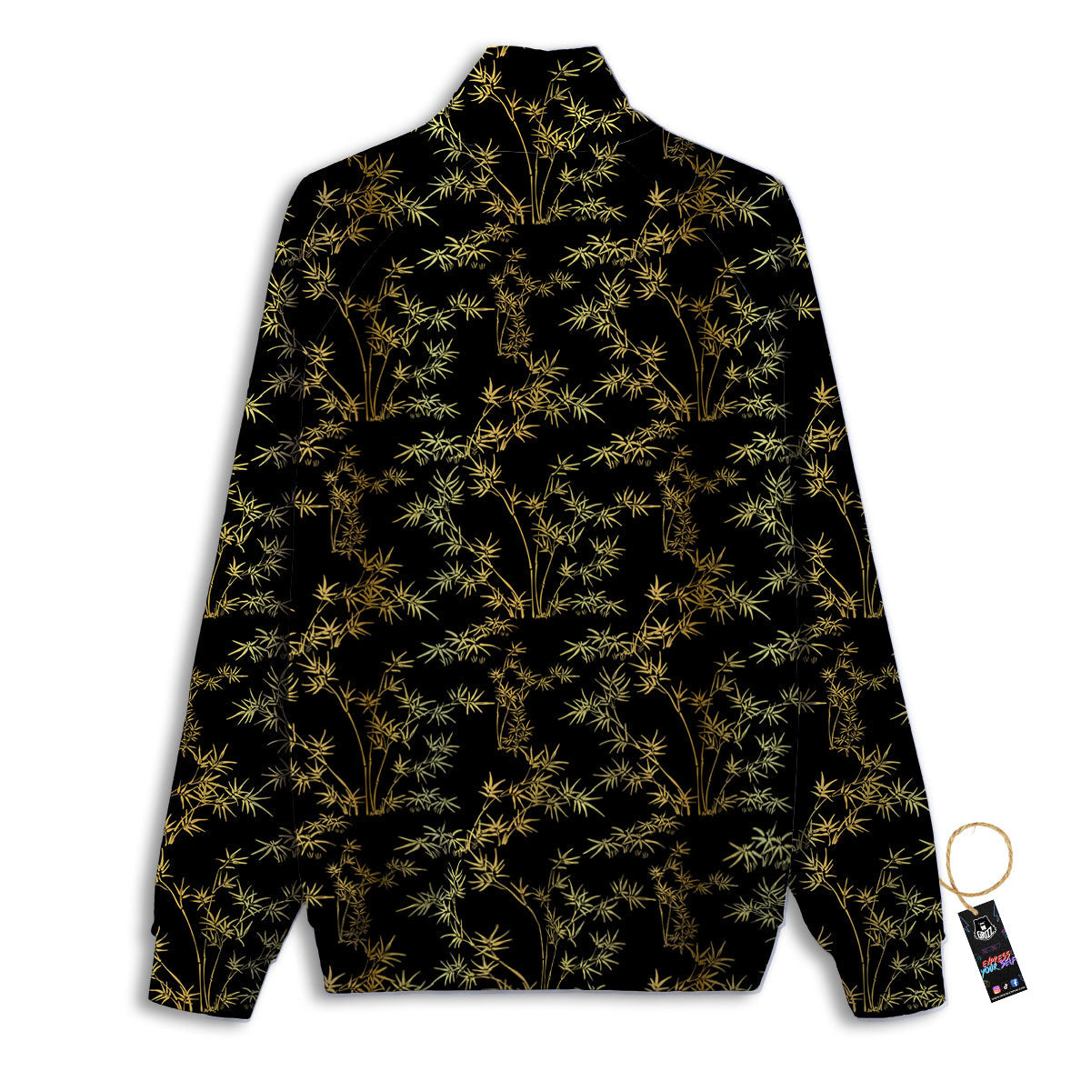 Japanese Bamboo Black And Gold Print Pattern Track Jacket-grizzshop