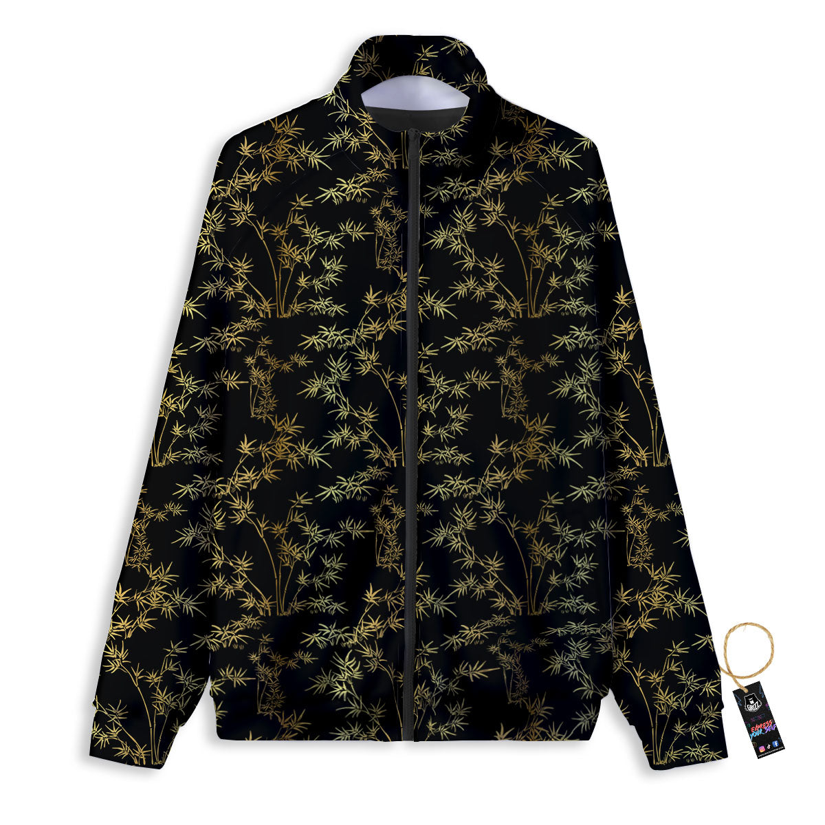 Japanese Bamboo Black And Gold Print Pattern Track Jacket-grizzshop