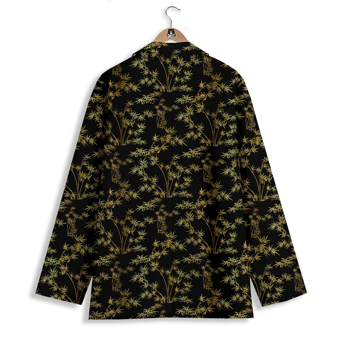 Japanese Bamboo Black And Gold Print Pattern Women's Blazer-grizzshop