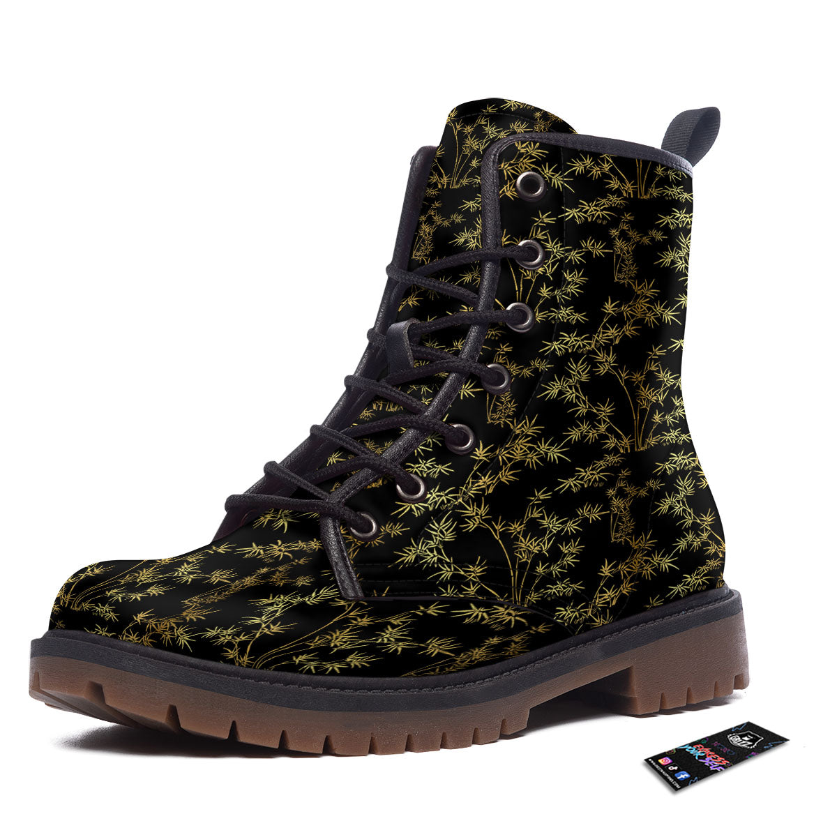 Japanese Bamboo Black And Gold Print Pattern Work Boots-grizzshop