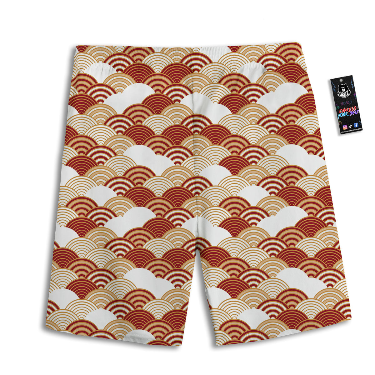 Japanese Beige And Red Print Pattern Men's Athletic Shorts