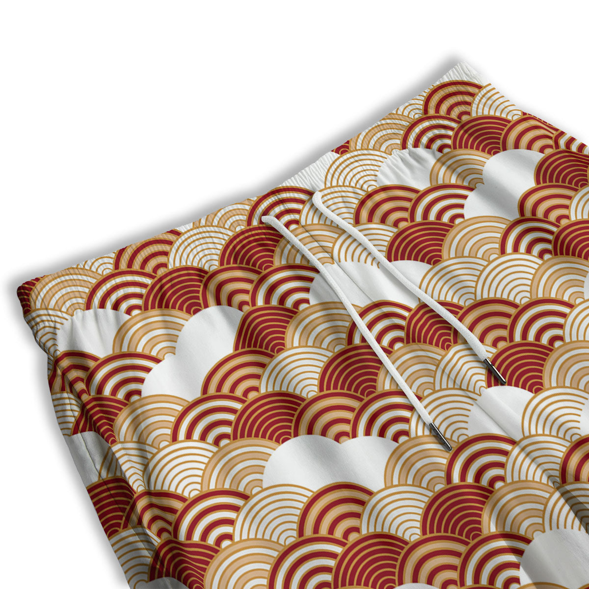 Japanese Beige And Red Print Pattern Men's Athletic Shorts