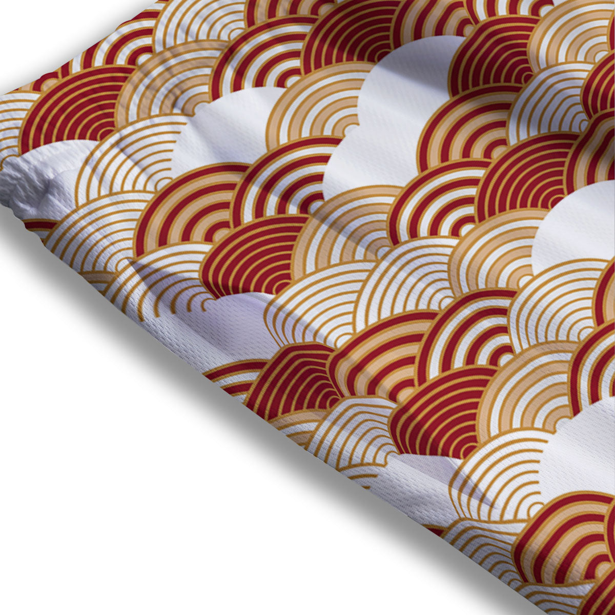 Japanese Beige And Red Print Pattern Mesh Shorts