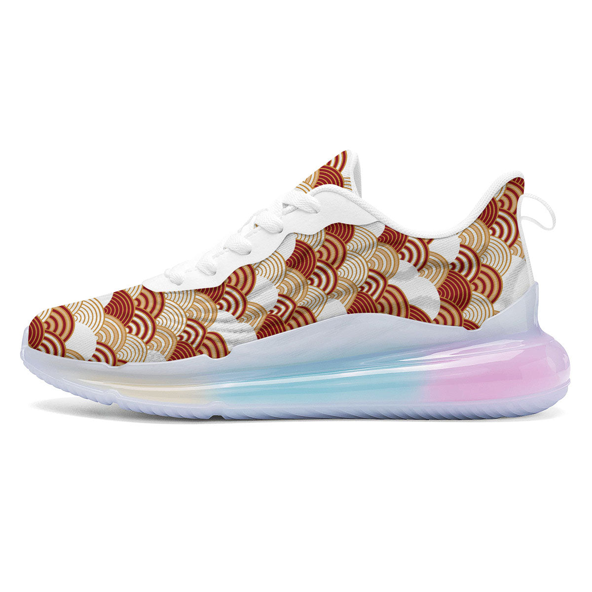 Japanese Beige And Red Print Pattern Running Sneakers-grizzshop