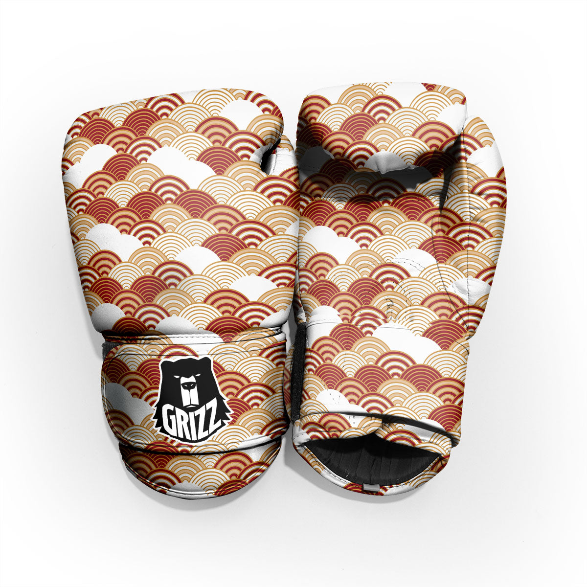Japanese Beige And Red Print Pattern Pro Boxing Glove