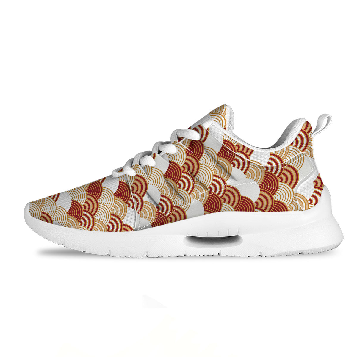 Japanese Beige And Red Print Pattern Tennis Shoes-grizzshop