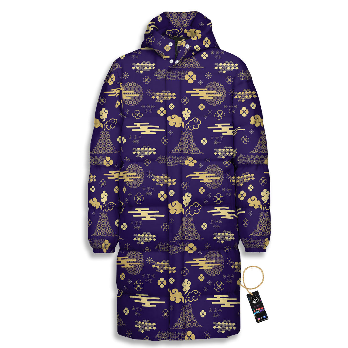 Japanese Classic Print Pattern Long Down Jacket-grizzshop