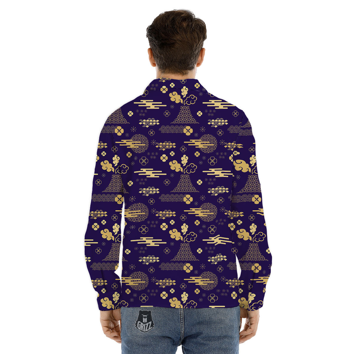 Japanese Classic Print Pattern Men's Dress Shirts-grizzshop