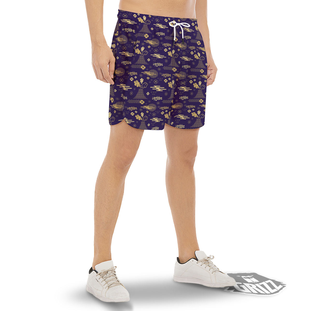 Japanese Classic Print Pattern Men's Gym Shorts-grizzshop