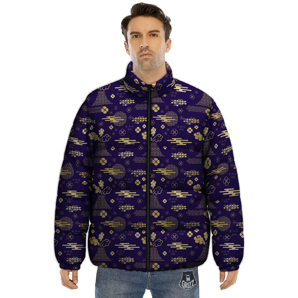 Japanese Classic Print Pattern Puffer Jacket-grizzshop