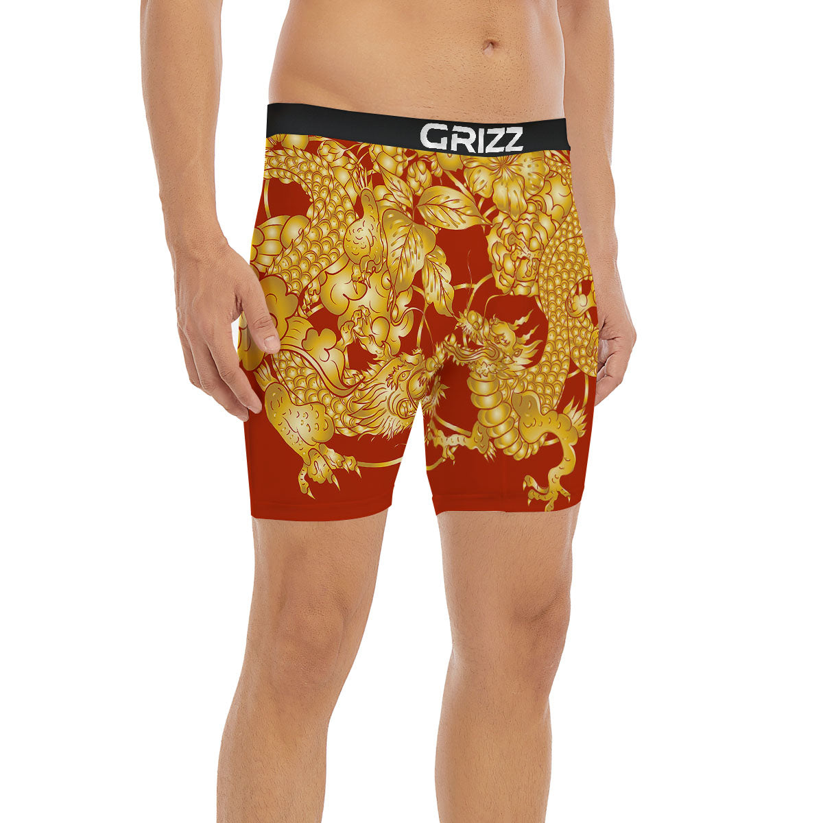 Japanese Dragon Orange Print Boxer Briefs-grizzshop