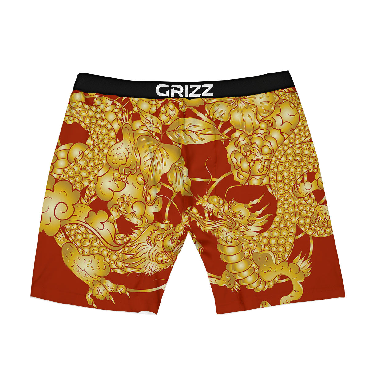 Japanese Dragon Orange Print Boxer Briefs-grizzshop