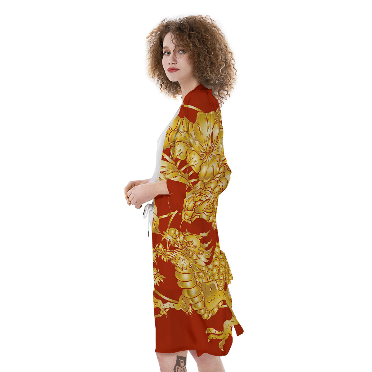 Japanese Dragon Orange Print Kimono-grizzshop