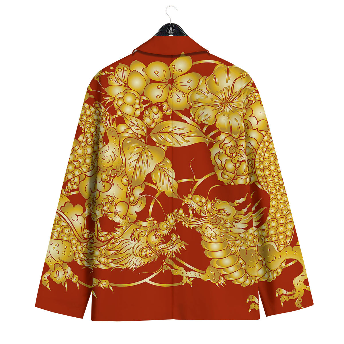 Japanese Dragon Orange Print Men's Sport Coat-grizzshop