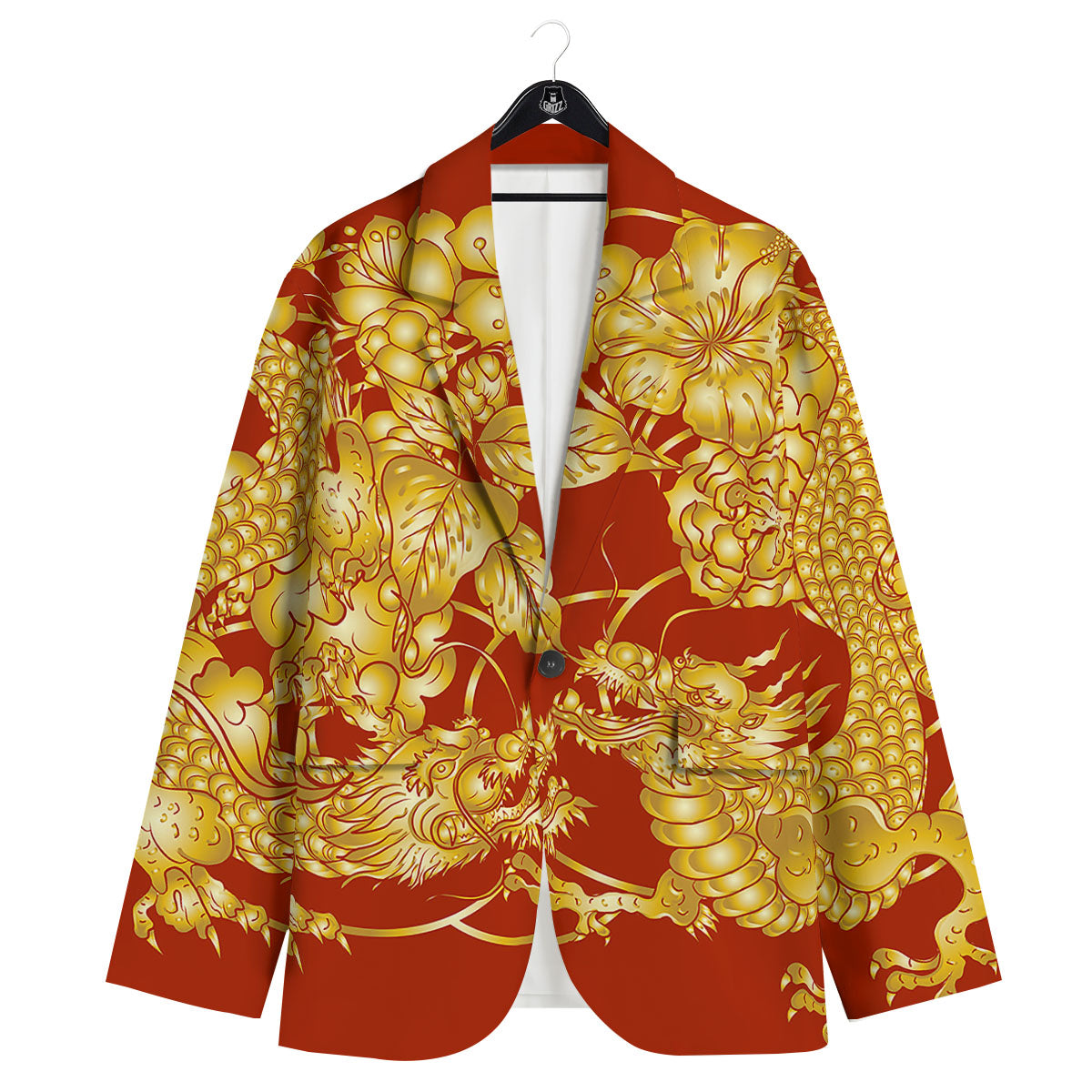 Japanese Dragon Orange Print Men's Sport Coat-grizzshop