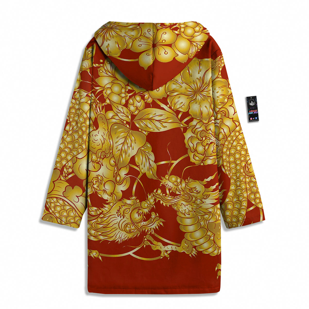 Japanese Dragon Orange Print Men's Windbreaker Jacket-grizzshop