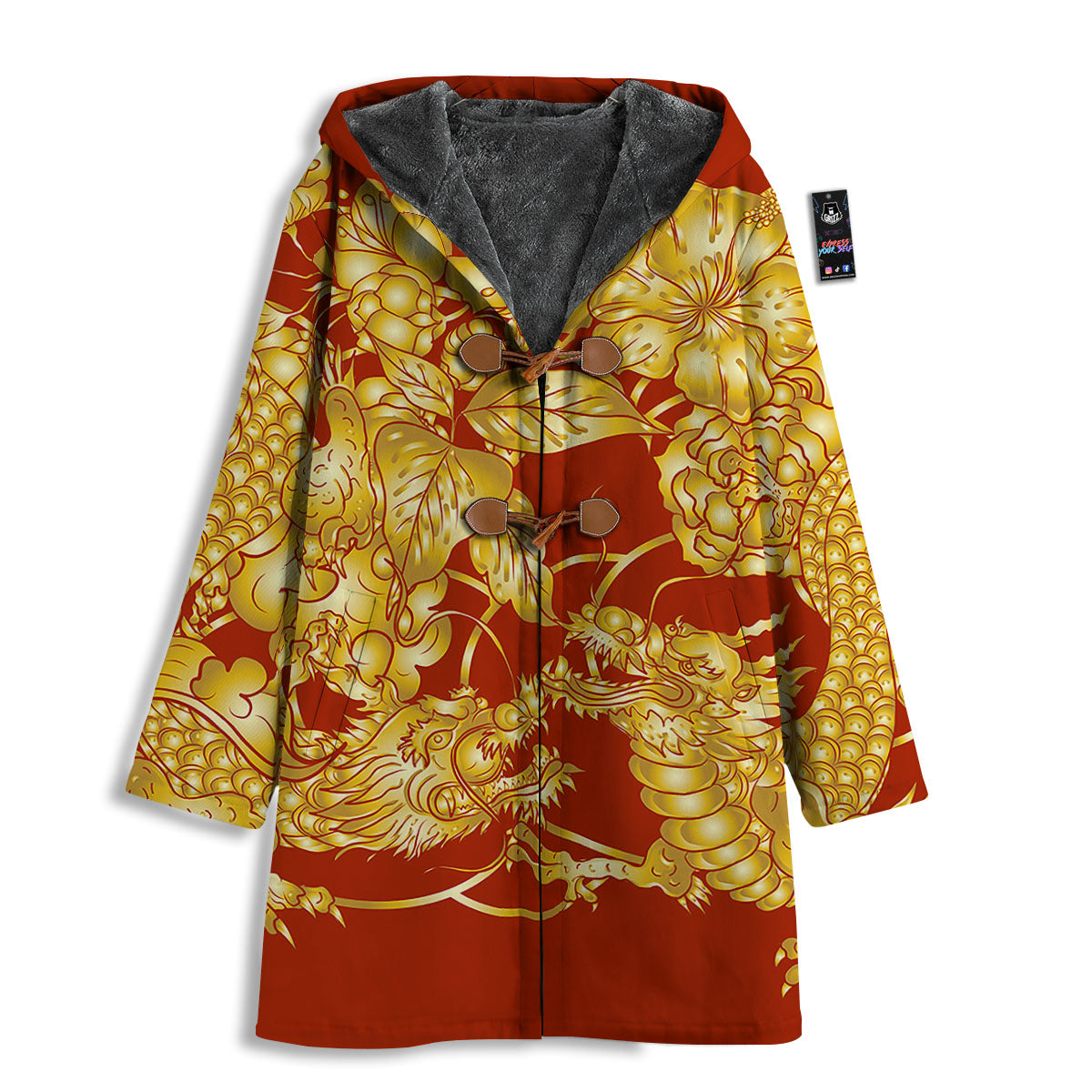 Japanese Dragon Orange Print Men's Windbreaker Jacket-grizzshop