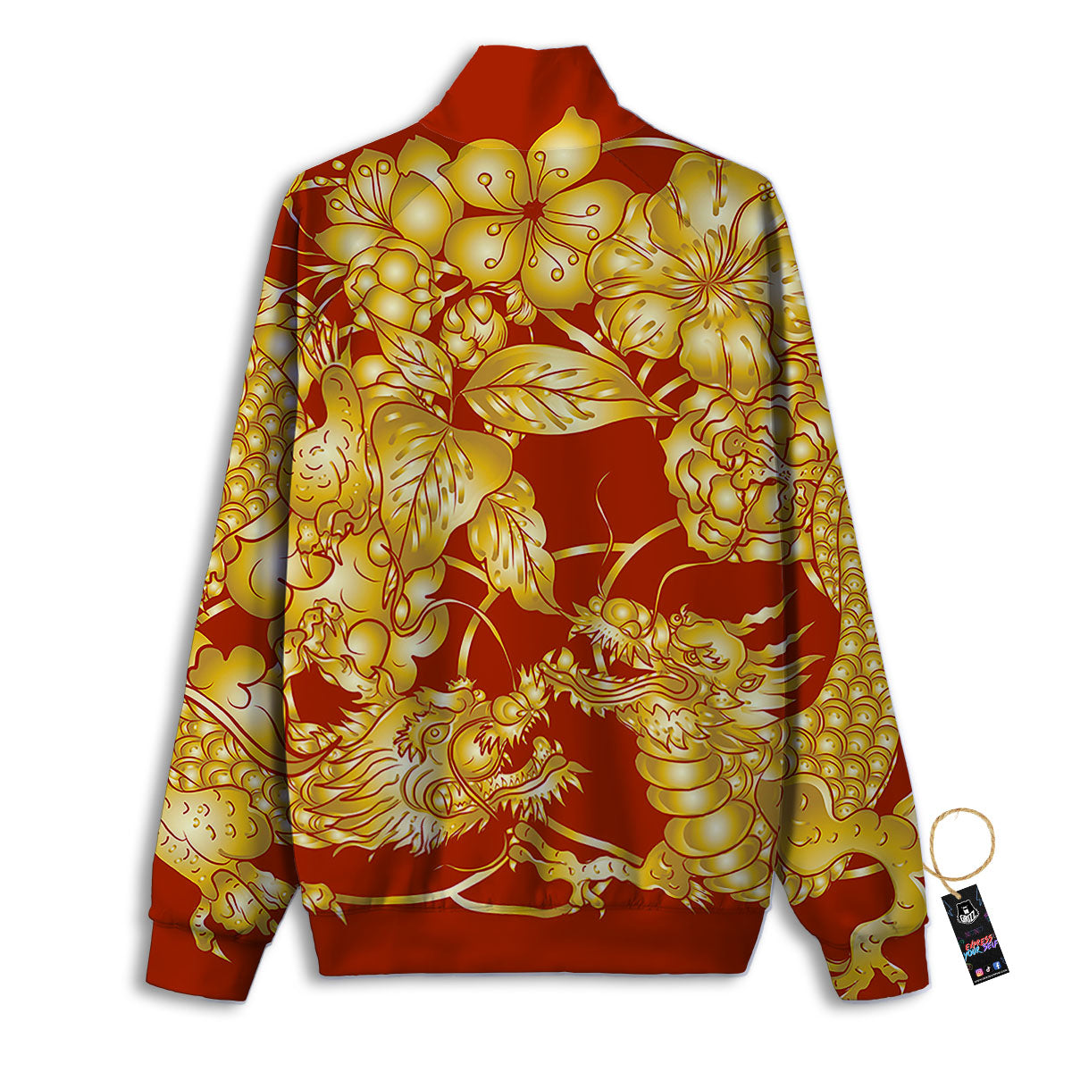 Japanese Dragon Orange Print Track Jacket-grizzshop