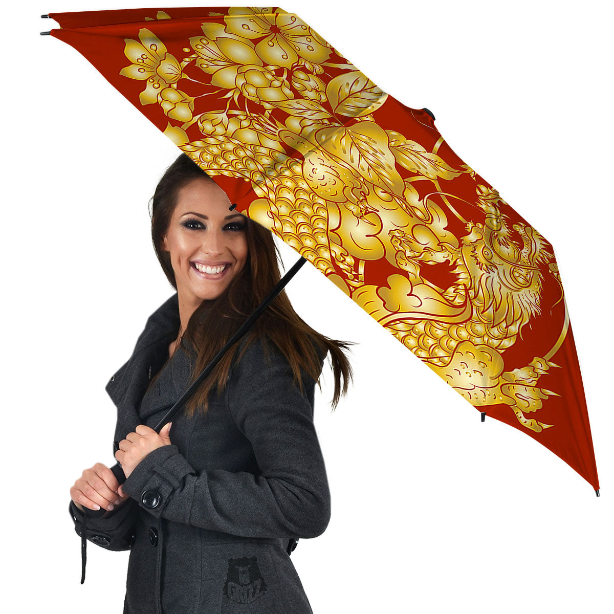 Japanese Dragon Orange Print Umbrella-grizzshop