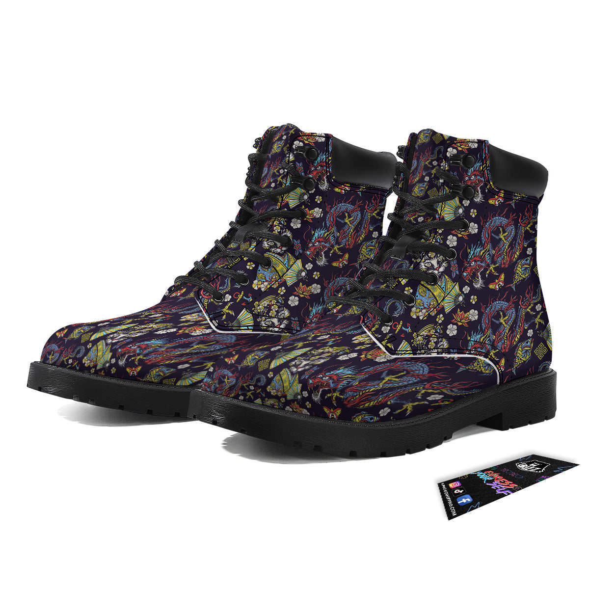 Japanese Dragons And Cat Tattoo Print Pattern Boots-grizzshop