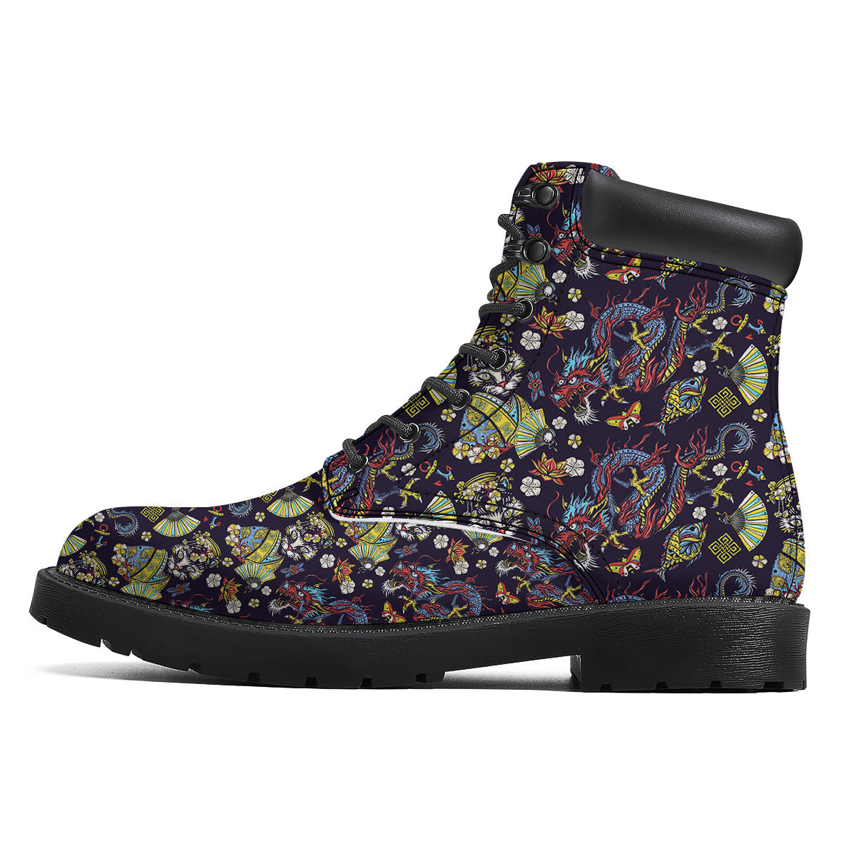 Japanese Dragons And Cat Tattoo Print Pattern Boots-grizzshop