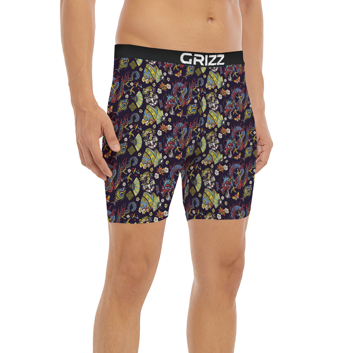 Japanese Dragons And Cat Tattoo Print Pattern Boxer Briefs-grizzshop