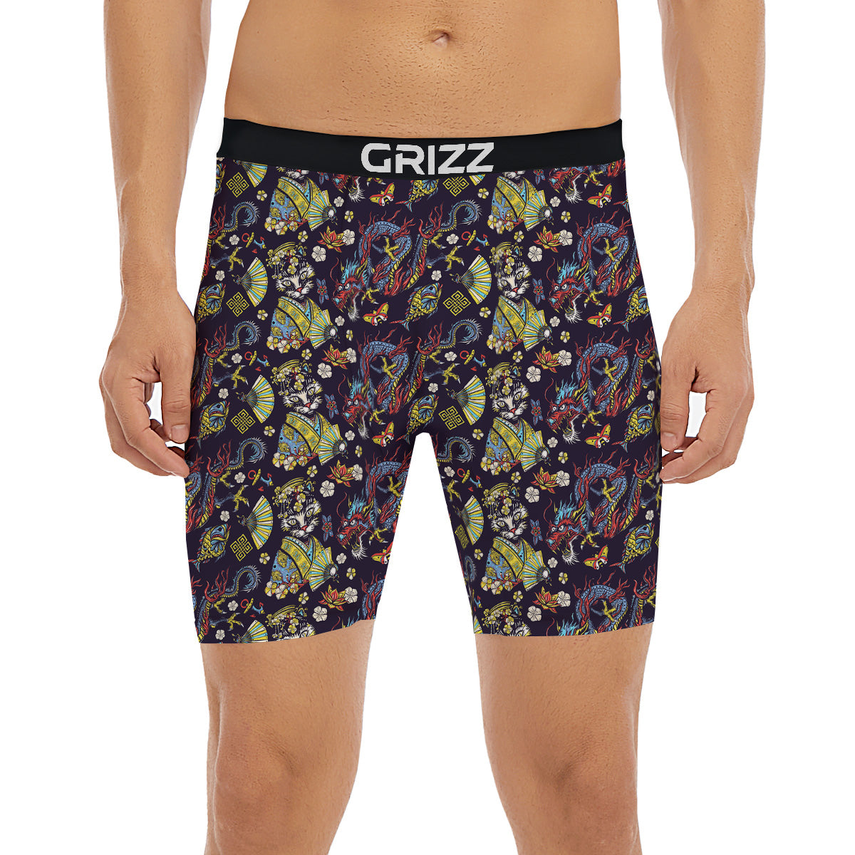 Japanese Dragons And Cat Tattoo Print Pattern Boxer Briefs-grizzshop