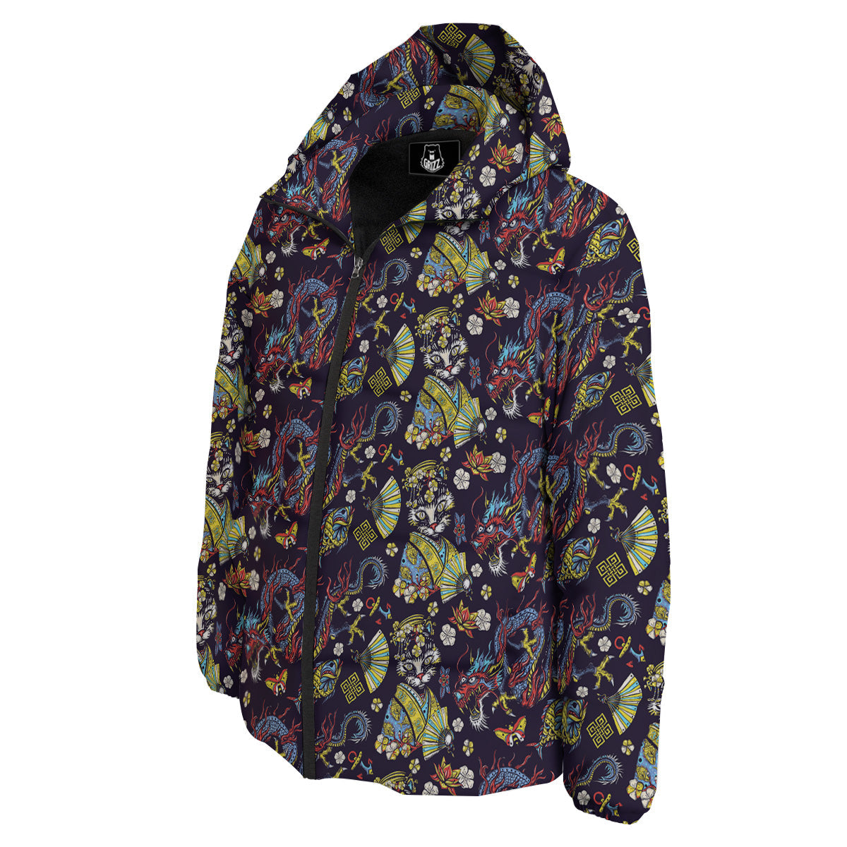 Japanese Dragons And Cat Tattoo Print Pattern Down Jacket-grizzshop