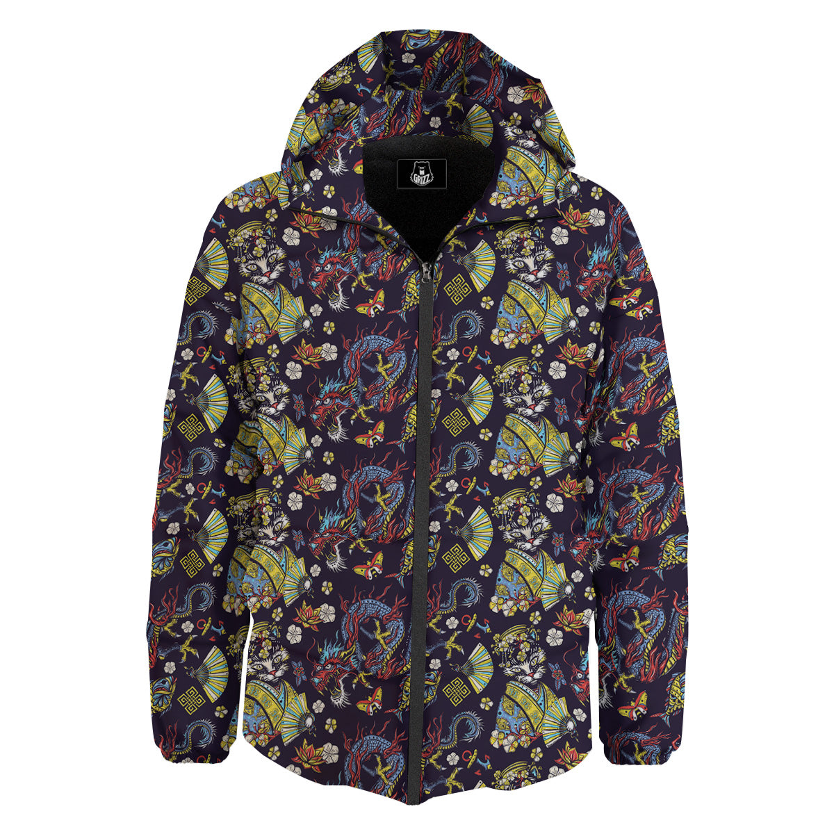 Japanese Dragons And Cat Tattoo Print Pattern Down Jacket-grizzshop