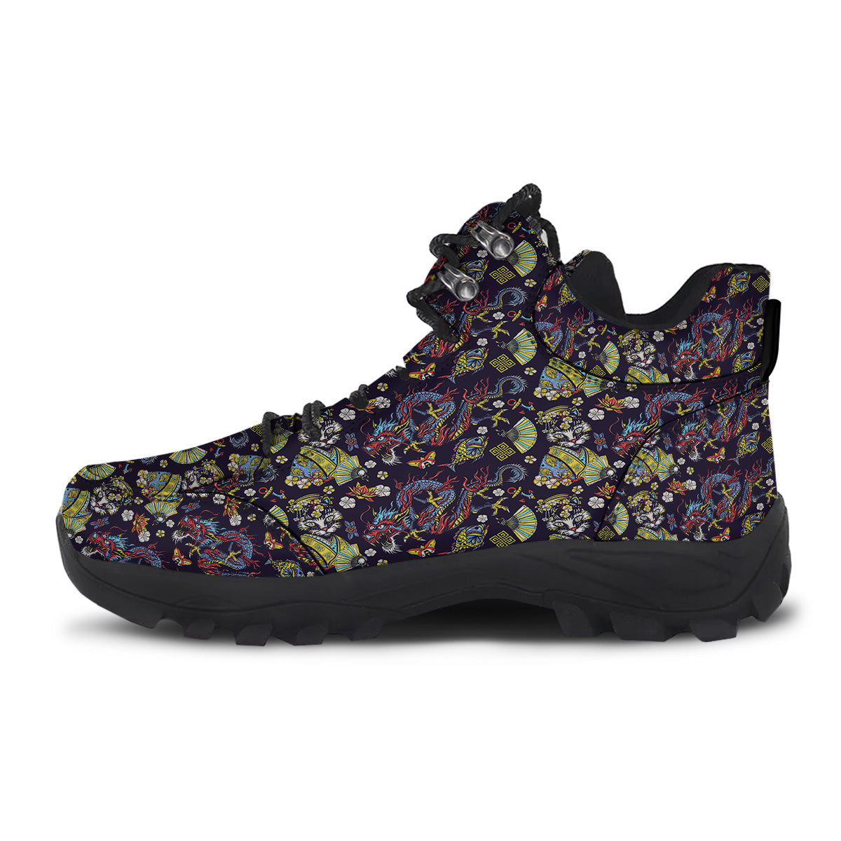 Japanese Dragons And Cat Tattoo Print Pattern Hiking Shoes-grizzshop