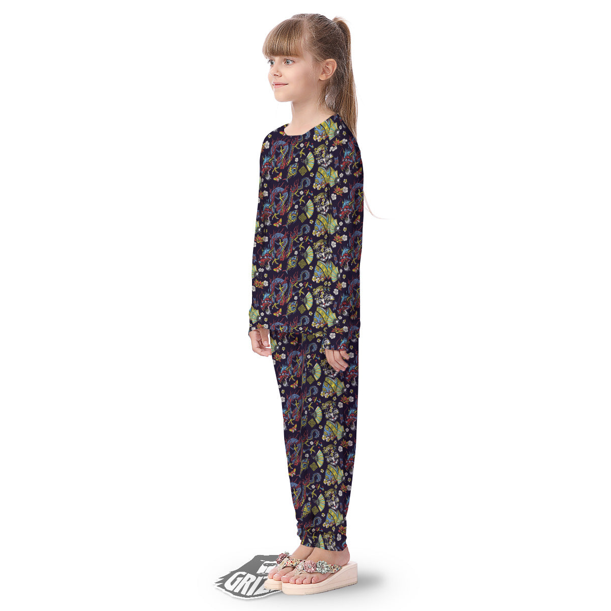 Japanese Dragons And Cat Tattoo Print Pattern Kid's Pajamas-grizzshop