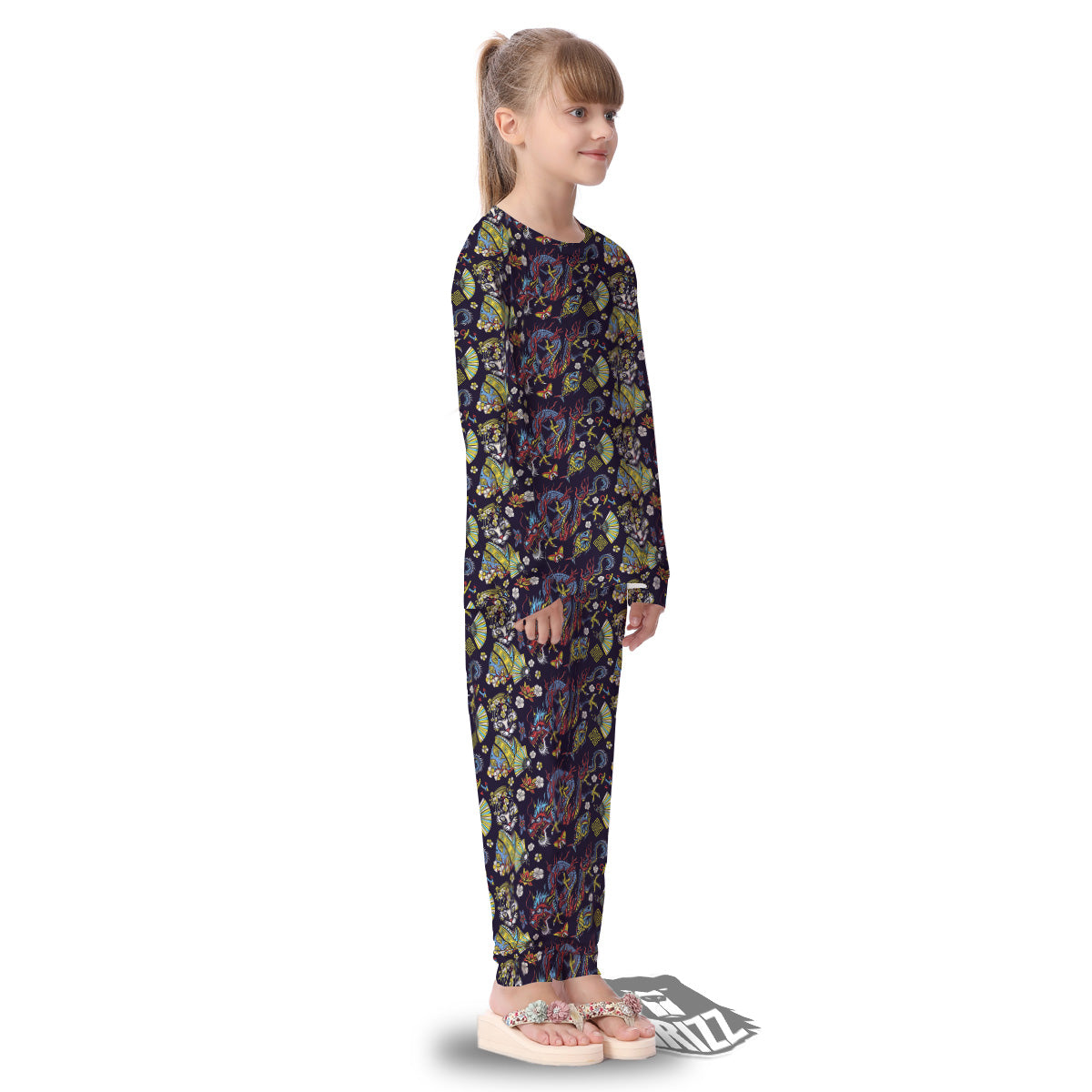 Japanese Dragons And Cat Tattoo Print Pattern Kid's Pajamas-grizzshop