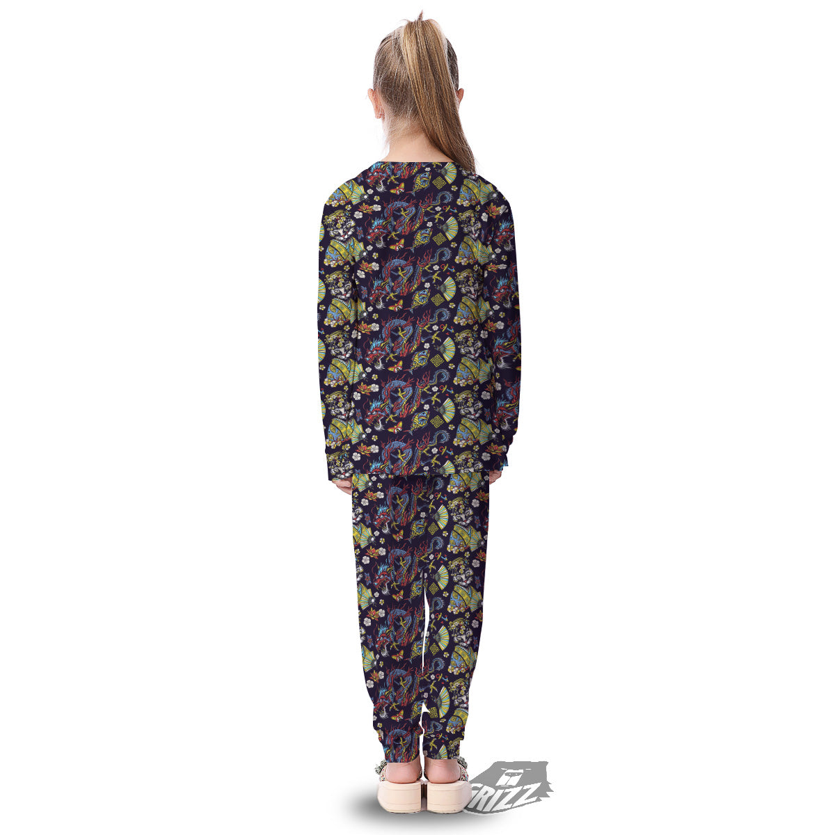 Japanese Dragons And Cat Tattoo Print Pattern Kid's Pajamas-grizzshop