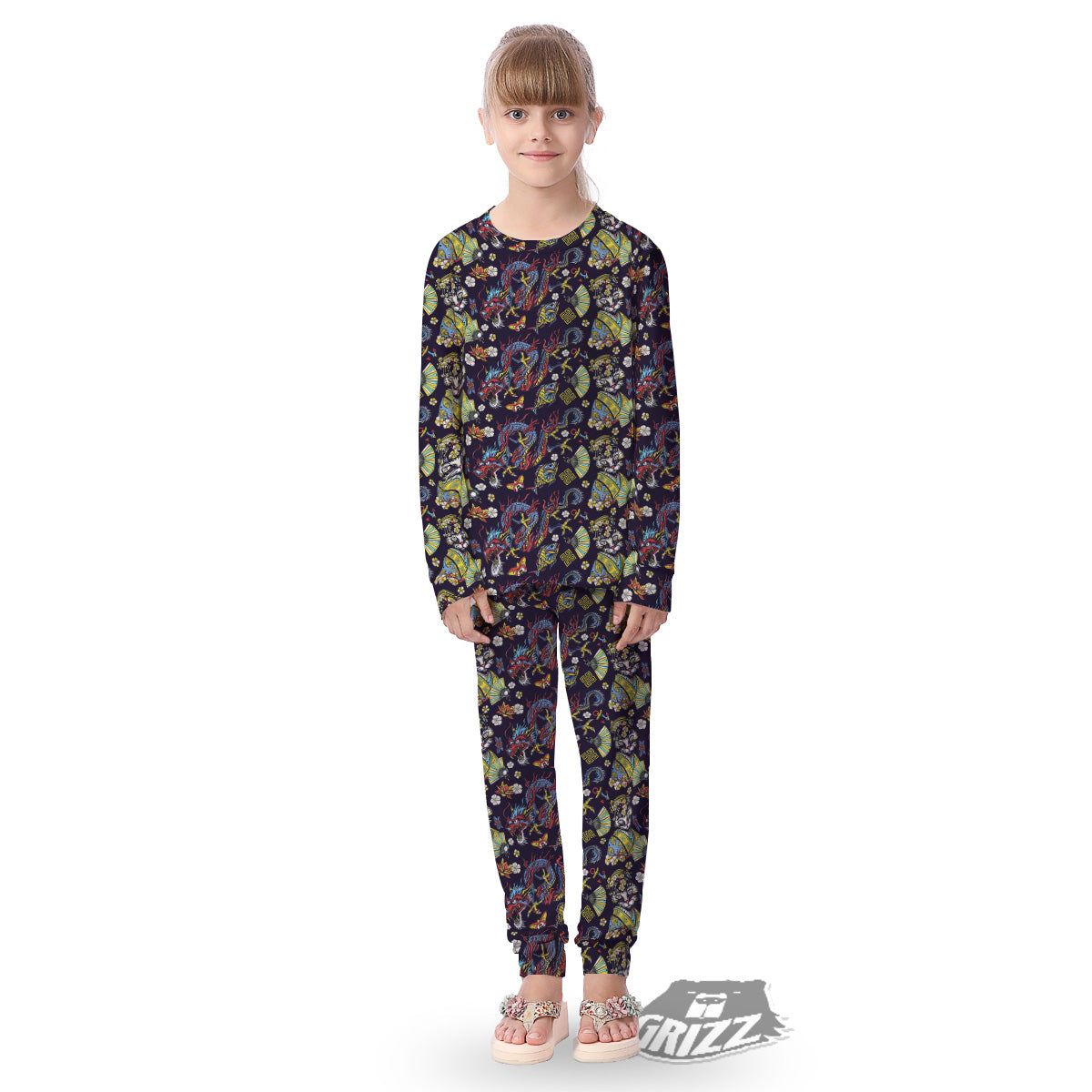 Japanese Dragons And Cat Tattoo Print Pattern Kid's Pajamas-grizzshop