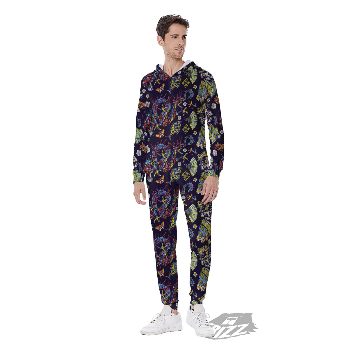 Japanese Dragons And Cat Tattoo Print Pattern Men's Jumpsuit-grizzshop