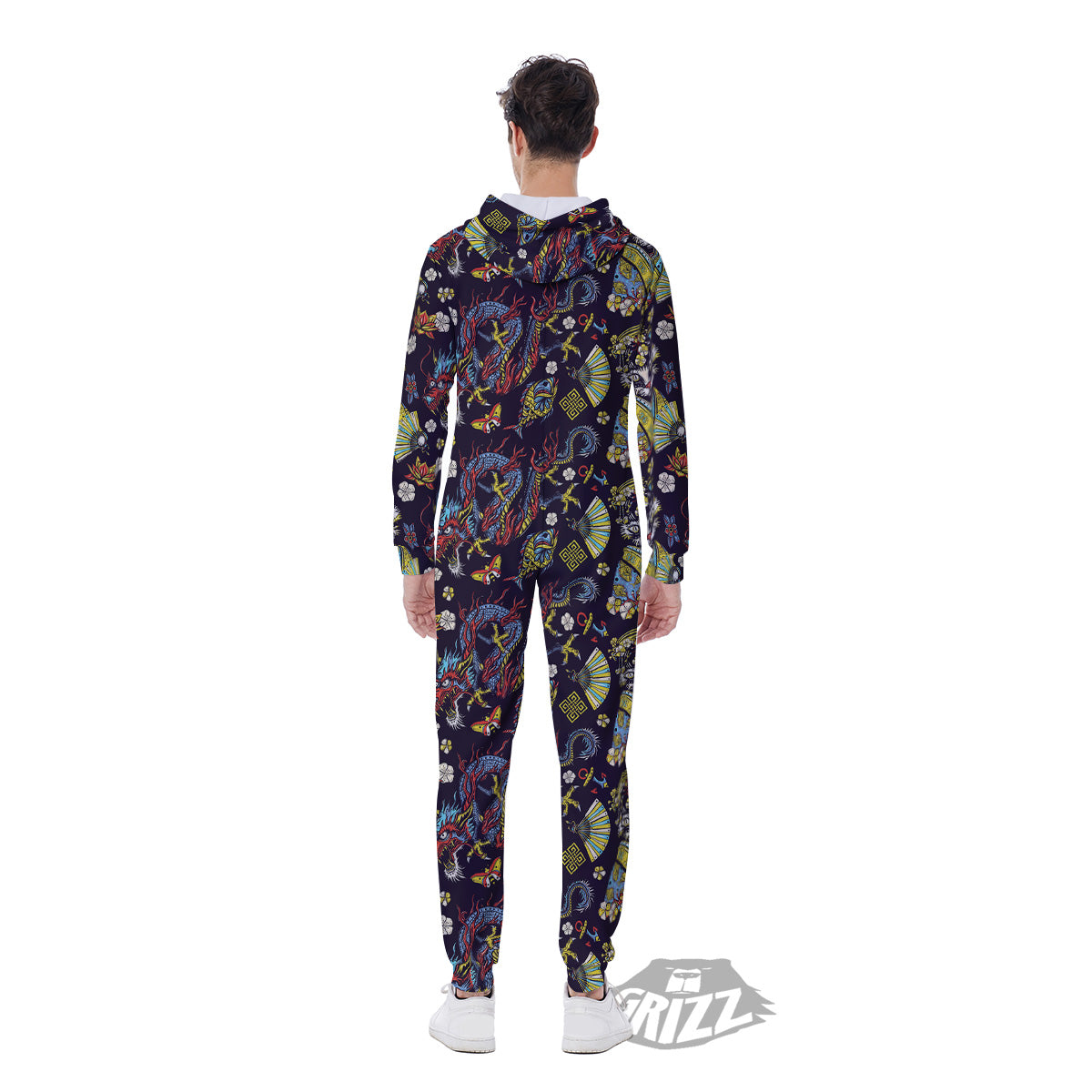 Japanese Dragons And Cat Tattoo Print Pattern Men's Jumpsuit-grizzshop