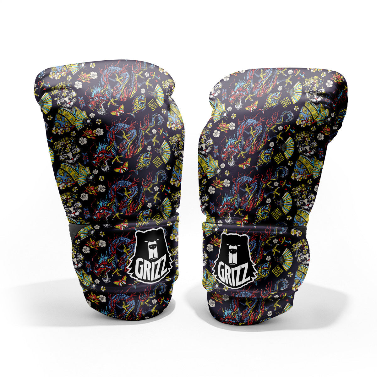 Japanese Dragons And Cat Tattoo Print Pattern Pro Boxing Glove
