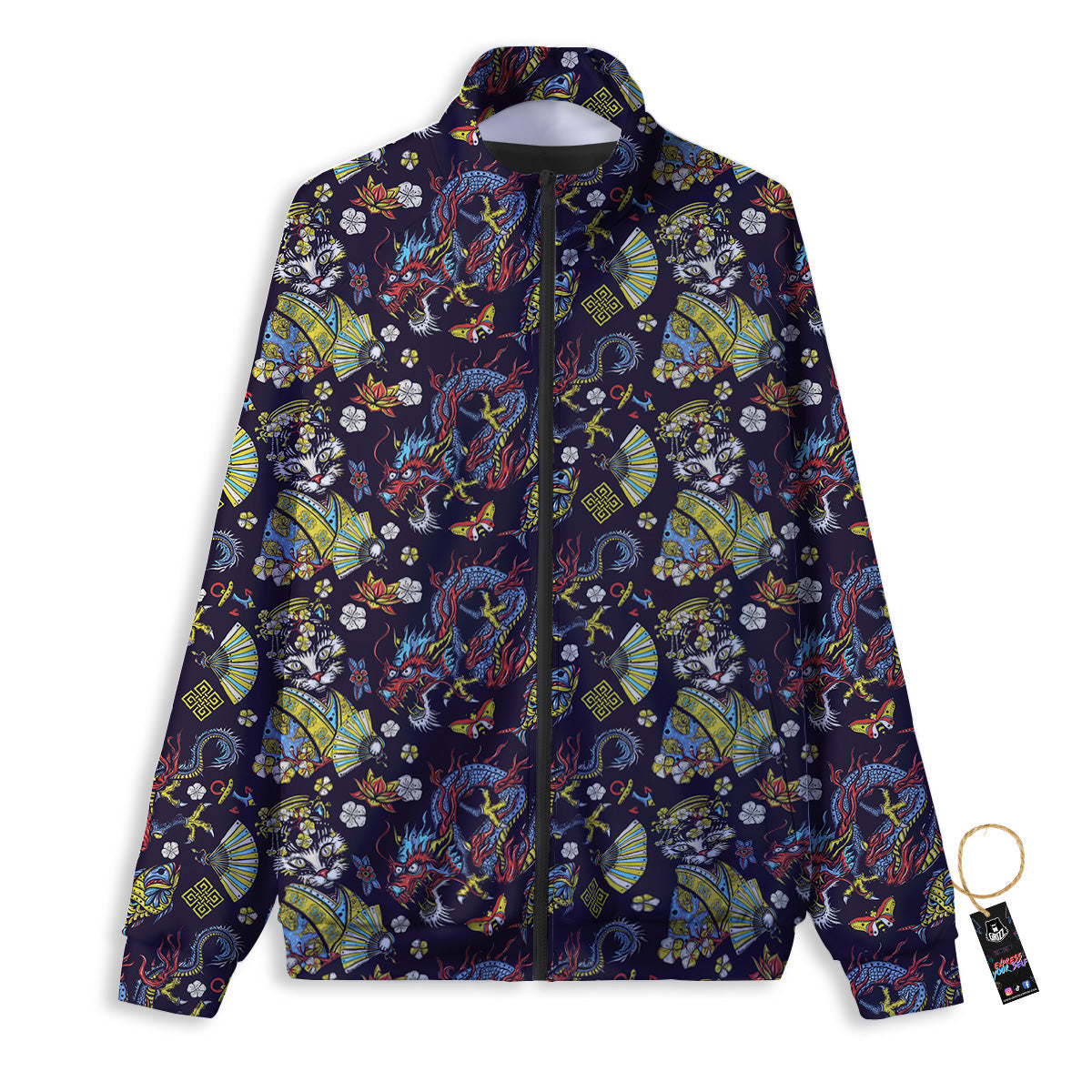 Japanese Dragons And Cat Tattoo Print Pattern Track Jacket-grizzshop