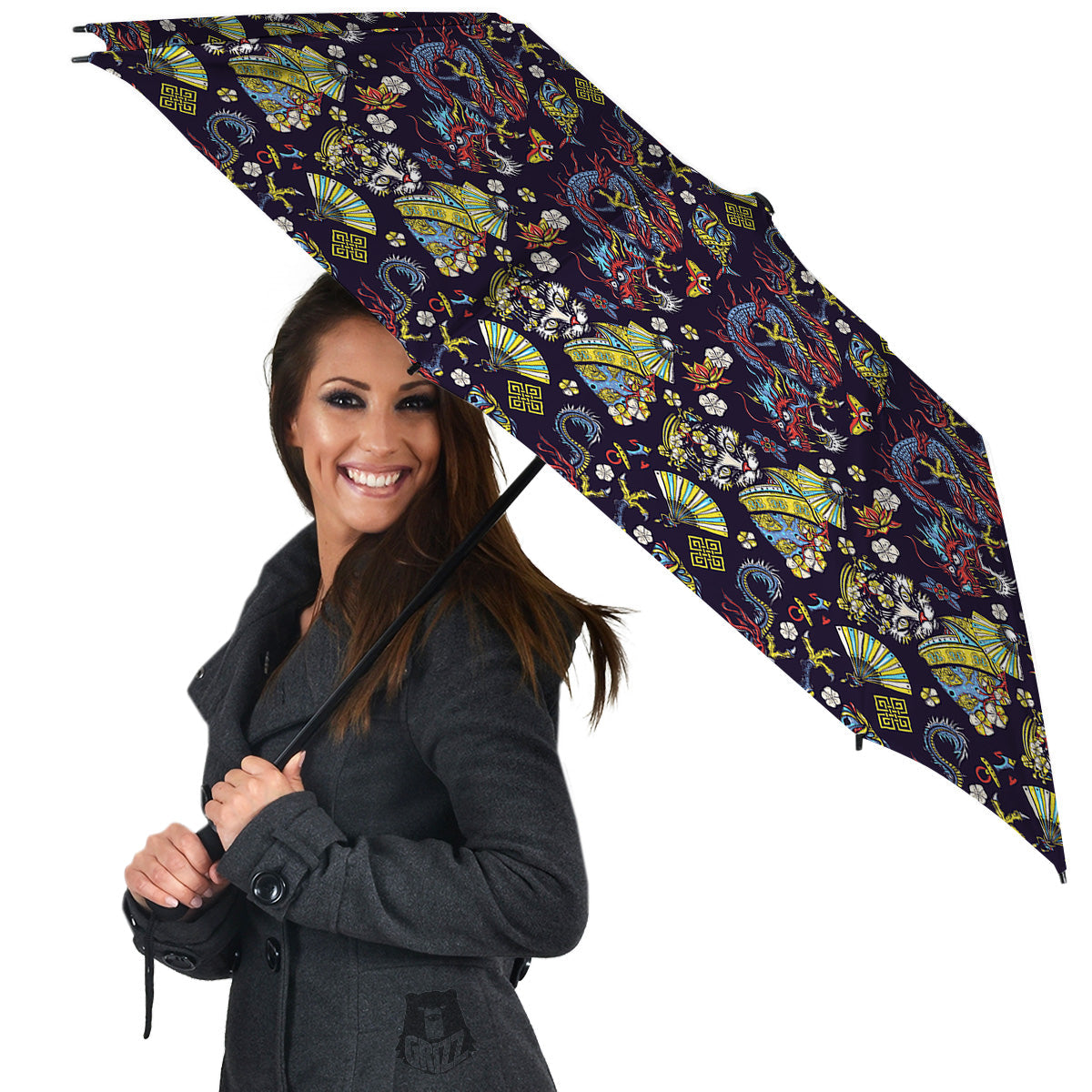 Japanese Dragons And Cat Tattoo Print Pattern Umbrella-grizzshop