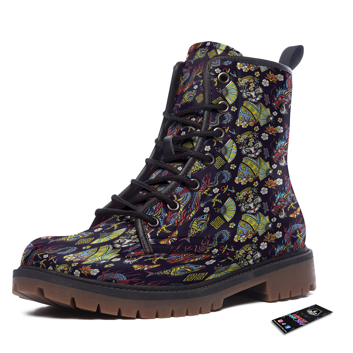 Japanese Dragons And Cat Tattoo Print Pattern Work Boots-grizzshop